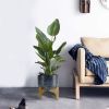 Alex 12 Inch Artisanal Industrial Round Hammered Metal Planter Pot with Wood Arch Stand, Midnight Blue