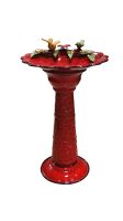 17 inch red metal birdbath
