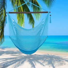 Caribbean Large Hammock Chair Swing Seat Hanging Chair with Tassels Tan  XH (Color: Light Blue)